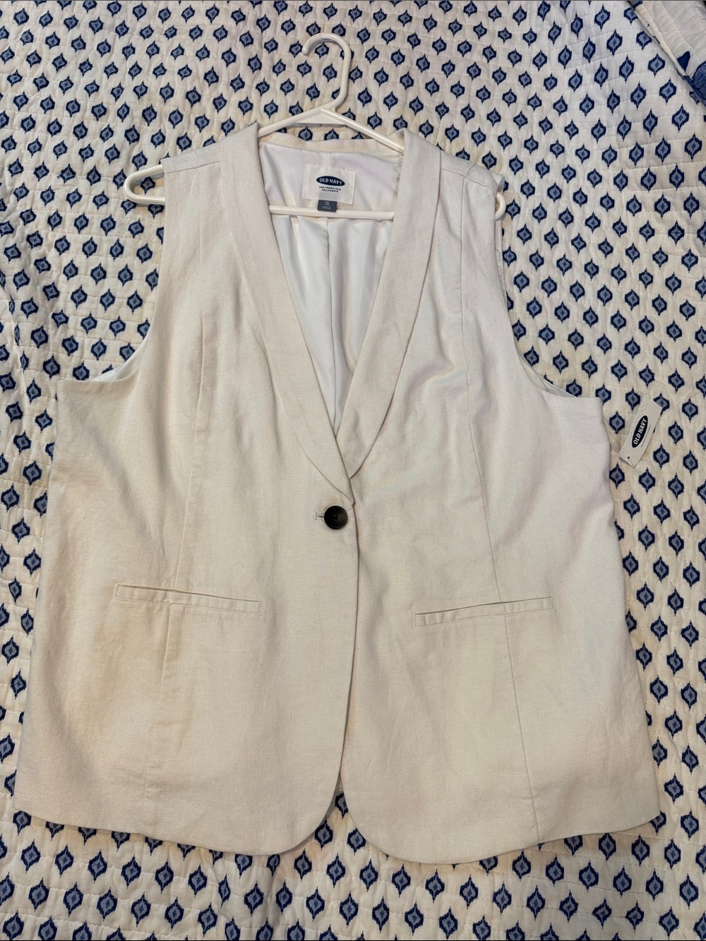 NWT Old Navy Cream XL Single-Button Women's sleeveless Vest Blazer linen